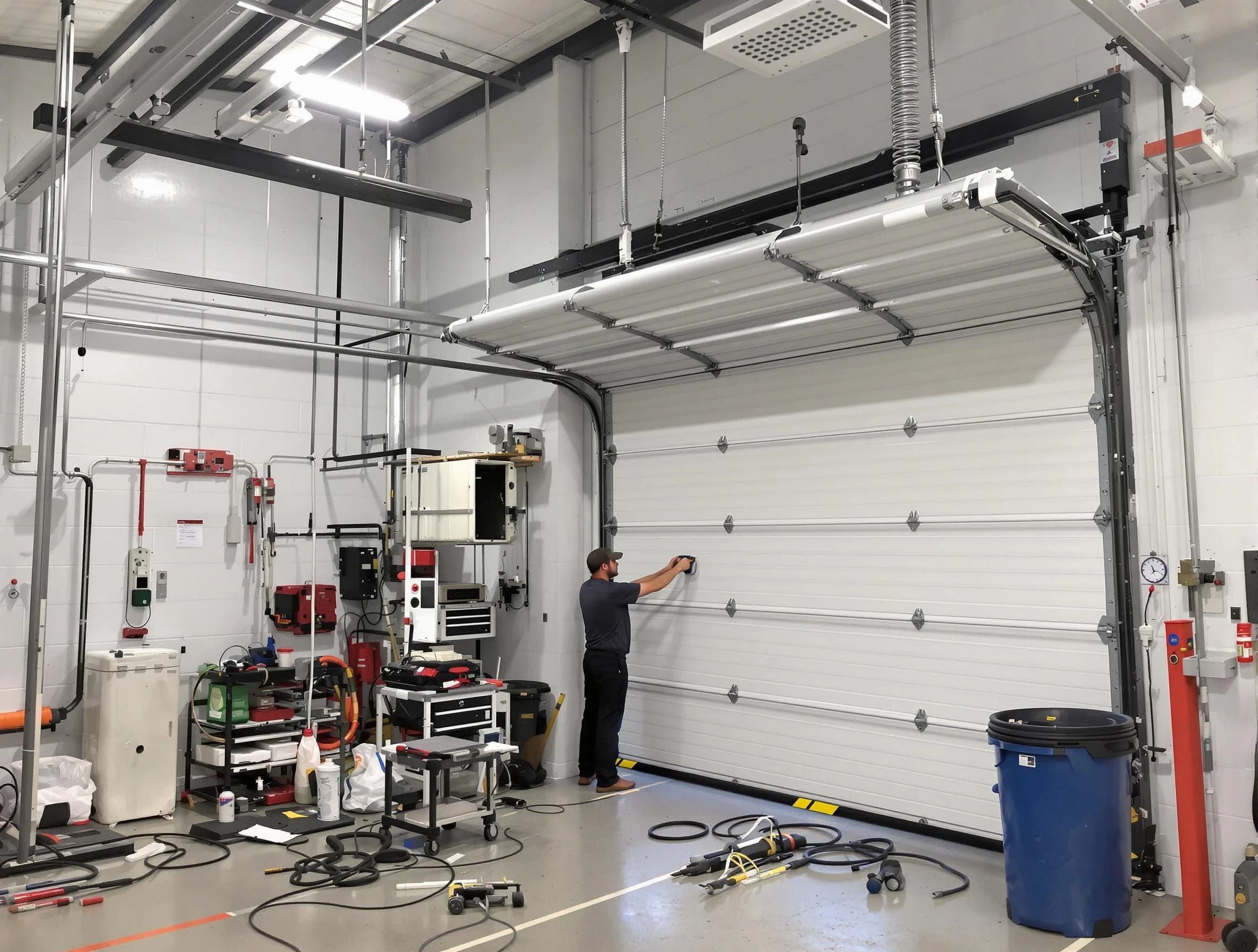 Guthrie Garage Door Repair certified technician performing commercial door repair at a Guthrie business facility
