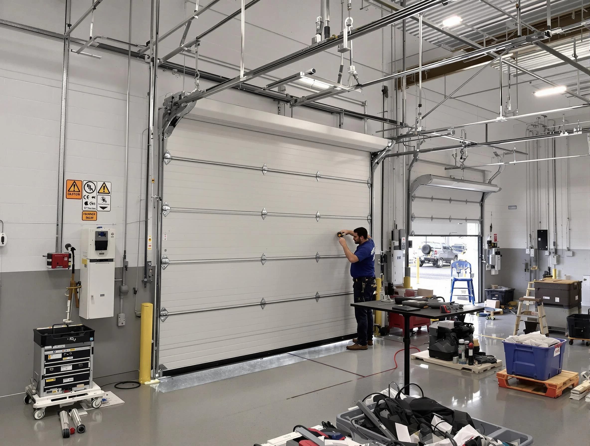 Commercial garage door repair being performed by Guthrie Garage Door Repair expert in Guthrie