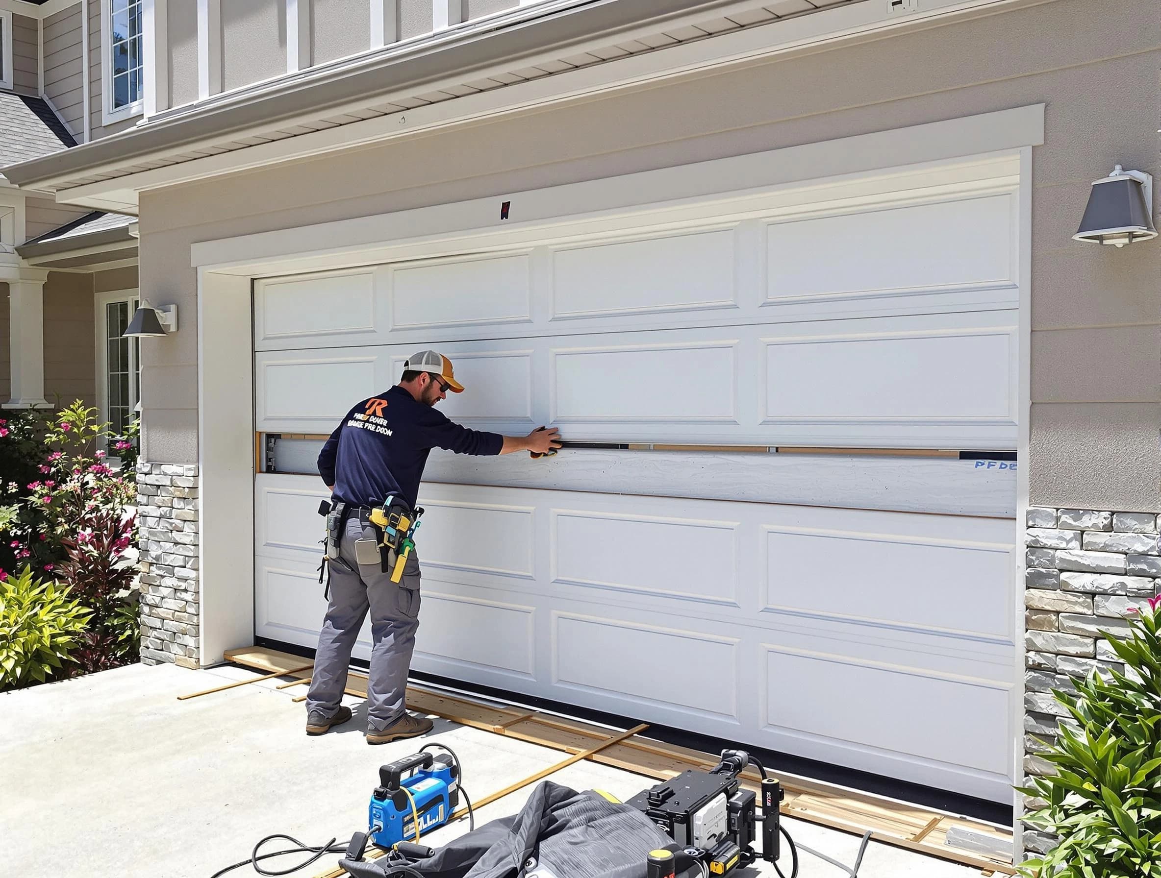 Guthrie Garage Door Repair team performing complete garage door replacement at Guthrie residence