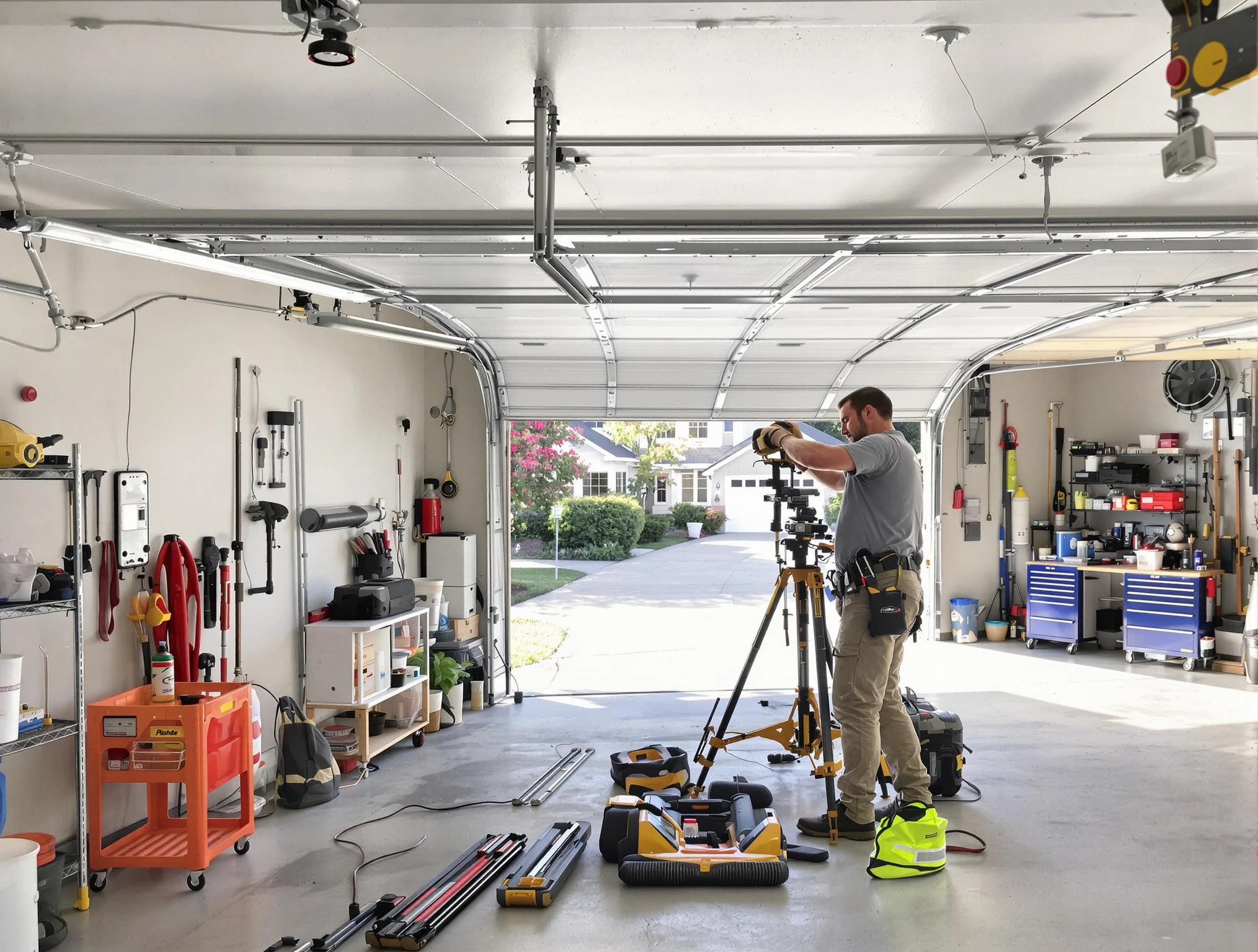 Guthrie Garage Door Repair specialist performing laser-guided track alignment in Guthrie