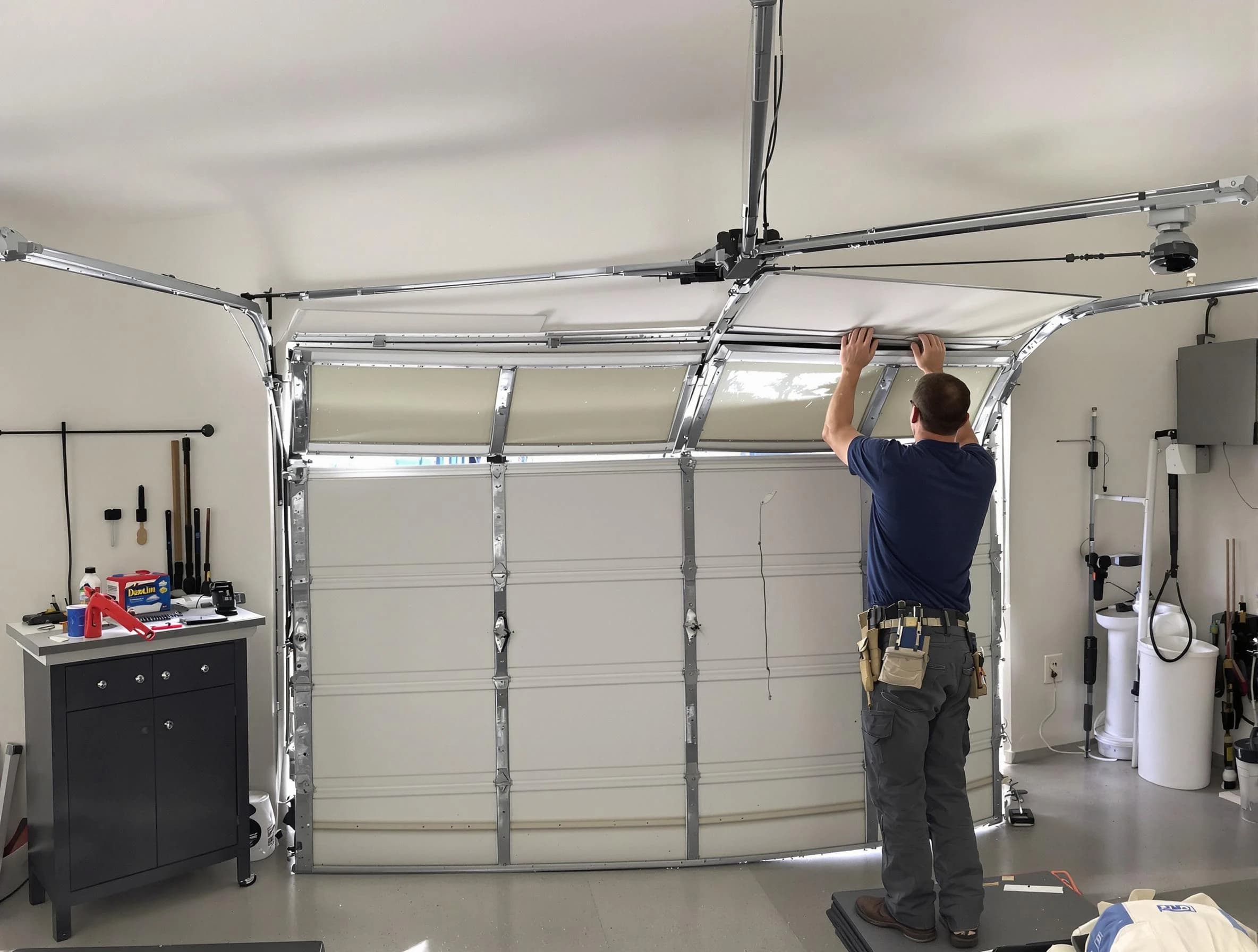 Guthrie Garage Door Repair specialist performing precise section replacement on Guthrie garage door