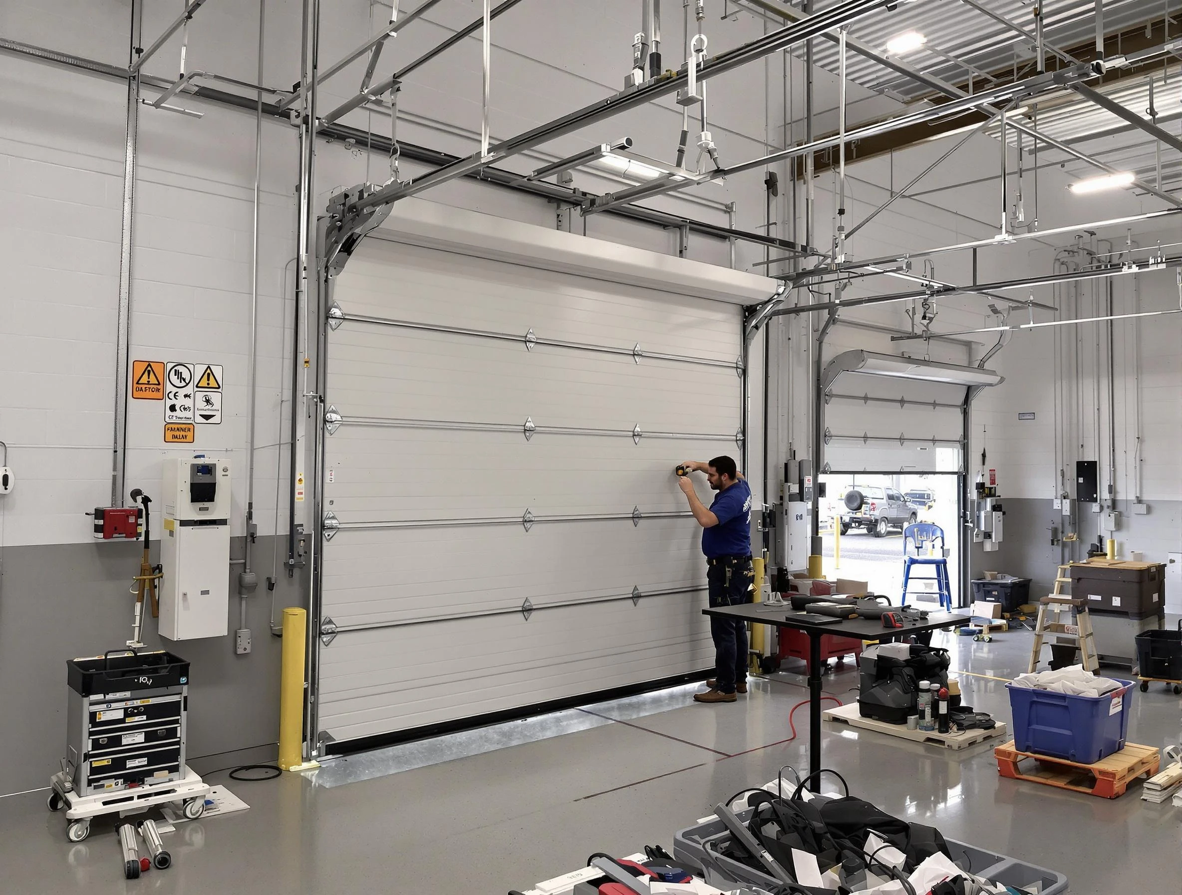 Commercial garage door repair being performed by Guthrie Garage Door Repair expert in Guthrie