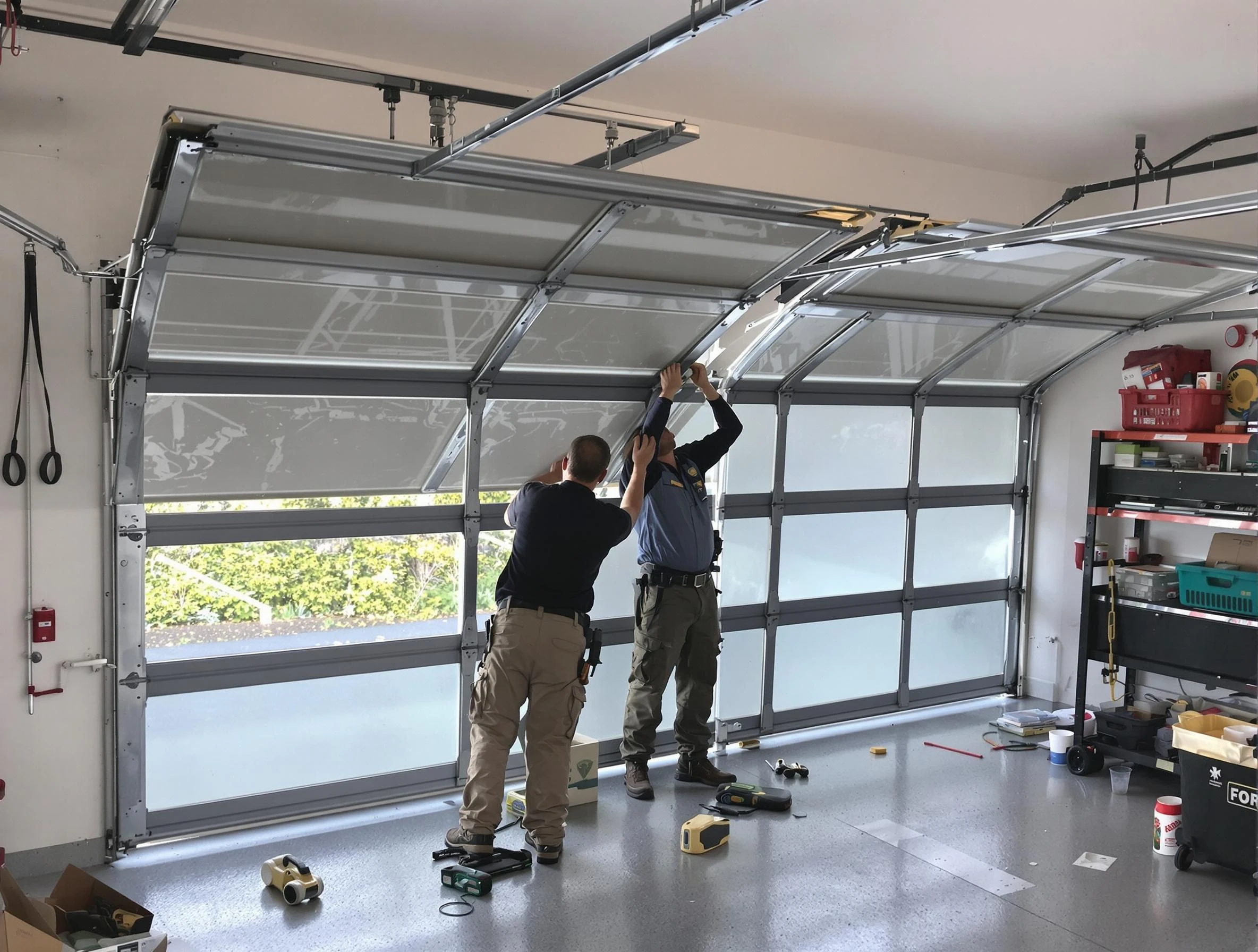 Guthrie Garage Door Repair expert performing precise panel replacement on Guthrie garage door
